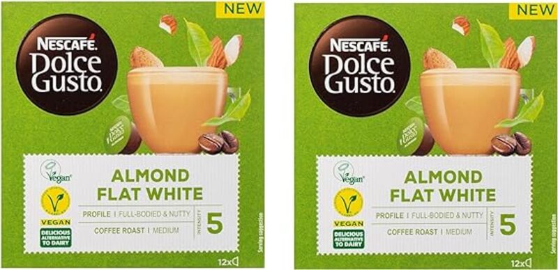 Nescafe Dolce Gusto Almond Flat White, Plant Based, Vegan, 12 Capsules, Pack of 2