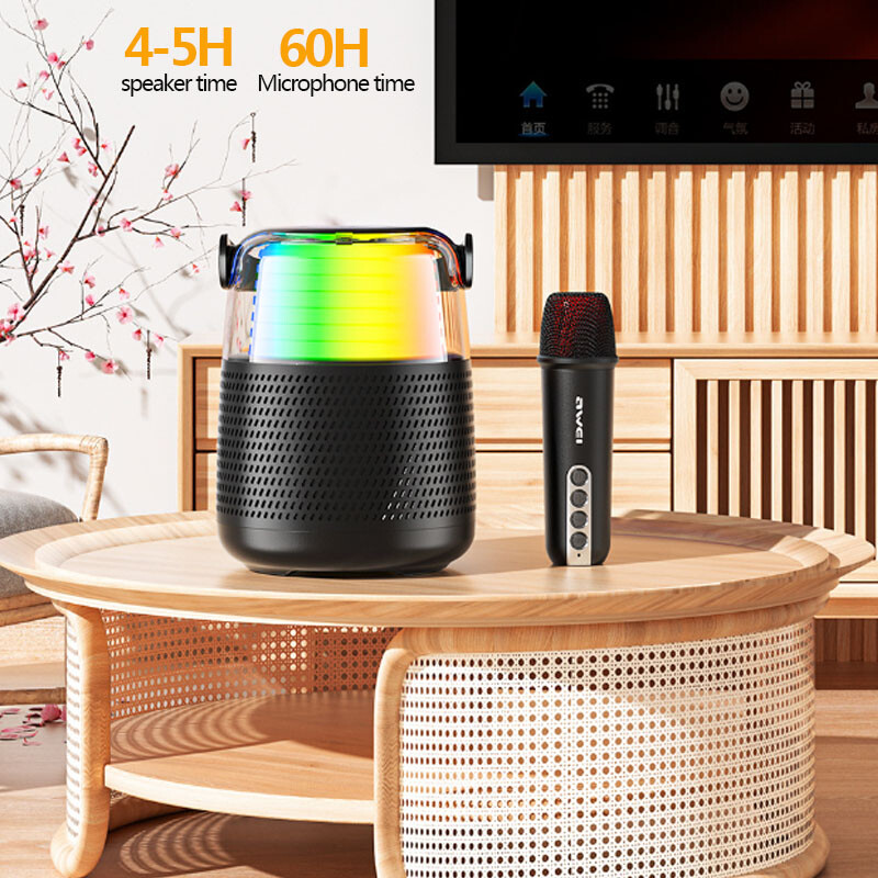 AWEI Y387 Portable Bluetooth Karaoke Speaker 12W Rgb Light With 1 Wireless Mic