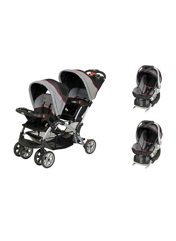 

Baby Trend Sit N Stand Double Stroller + 2-Piece Flex-Loc Infant Car Seat Set, Millenium, Black/Grey/Red