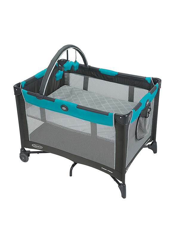 

Graco Pack N Play On The Go Play Yard Travel Cot, Finch, Black/Blue
