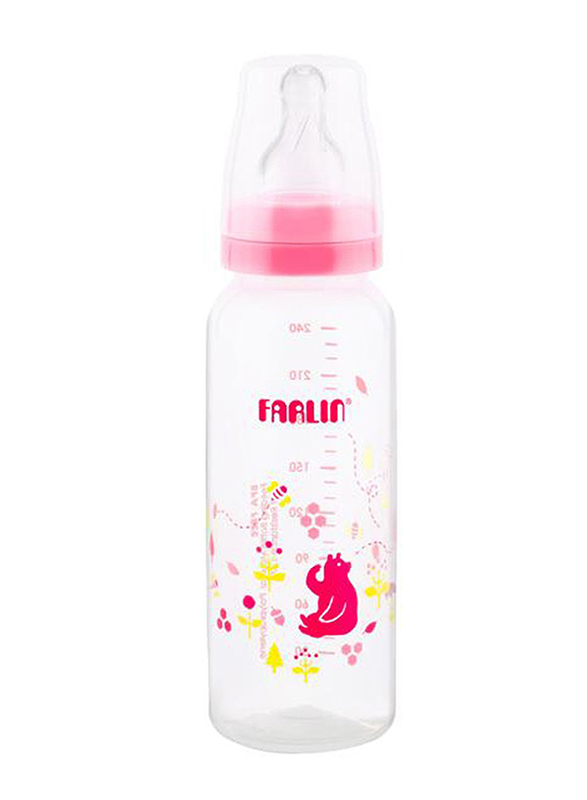 Farlin Pp Standard Neck Feeder Baby Bottle for Girls, 240ml, Pink/Clear