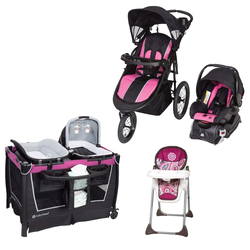 Baby Trend Cityscape Jogger Travel System Rose + Sit Right High Chair Paisley + Retreat Nursery Center  Set, Multicolour
