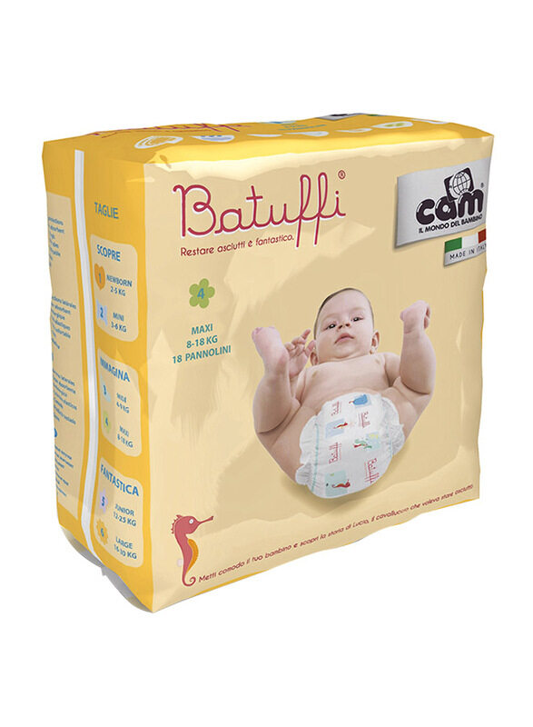 

Cam Batuffi Diapers, Size 4, Infant, 8-18 kg, Maxi, 18 Count