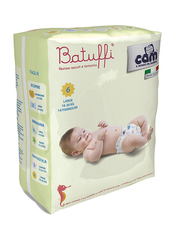 

Cam Batuffi Diapers, Size 6, Junior, 16-30 kg, Large, 14 Count