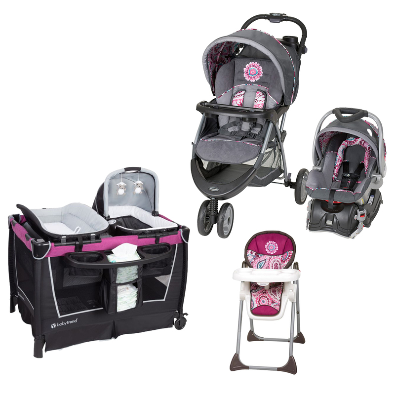 Baby Trend EZ Ride5 Travel System Paisley + Sit Right High Chair Paisley + Retreat Nursery Center  Set, Multicolour