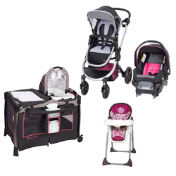 Baby Trend Espy 35 Travel System + Sit Right High Chair Paisley + GoLite ELX Nursery Center Stardust Rose Set, Multicolour