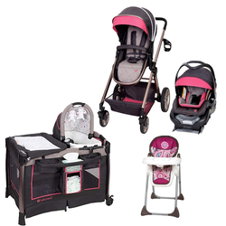 Baby Trend GoLite Snap Fit Sprout + Sit Right High Chair Paisley + GoLite ELX Nursery Center Stardust Rose Set, Multicolour