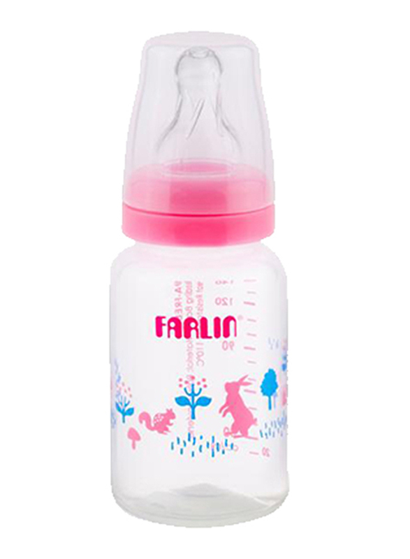 Farlin Pp Standard Neck Feeder Baby Bottle for Girls, 140ml, Pink/Clear