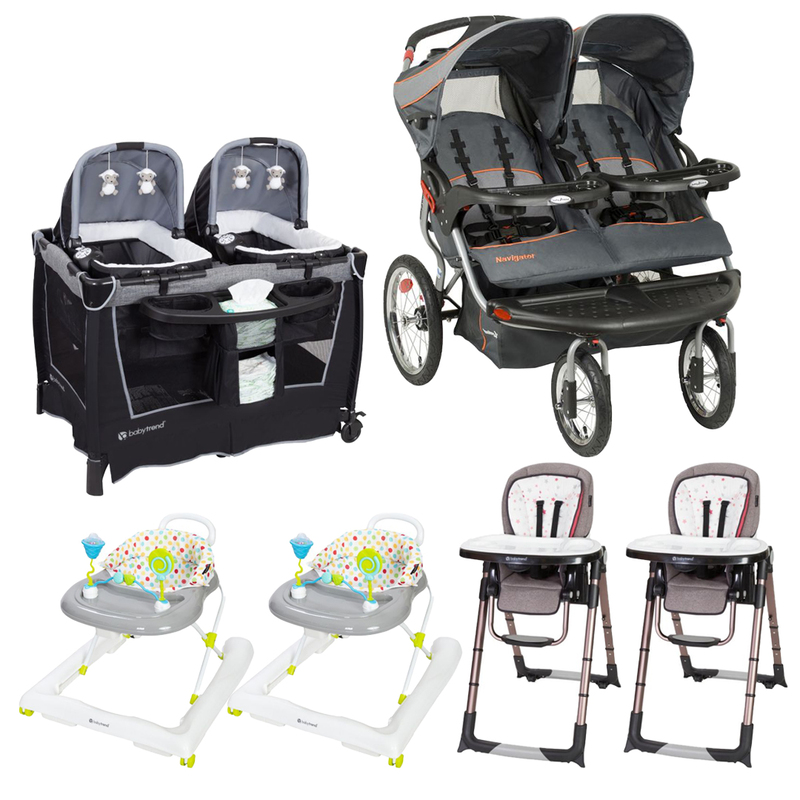Baby Trend Navigator Jogger + 2 GoLite Snap Gear 5-in-1 Feeding Center + 2 Trend 3.0 Activity Walker + Retreat Twins Nursery Center Set, Multicolour