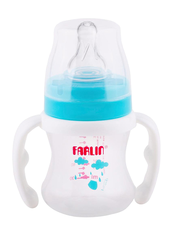 Farlin Pp Wide Baby Neck Feeder with Handle Baby Bottle, 150ml, Blue/White