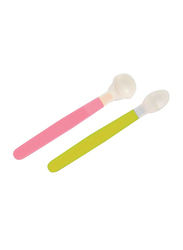 Farlin Pulpy & Juicy Food Baby Feeding Spoon Set 4+ Months, Green/Pink