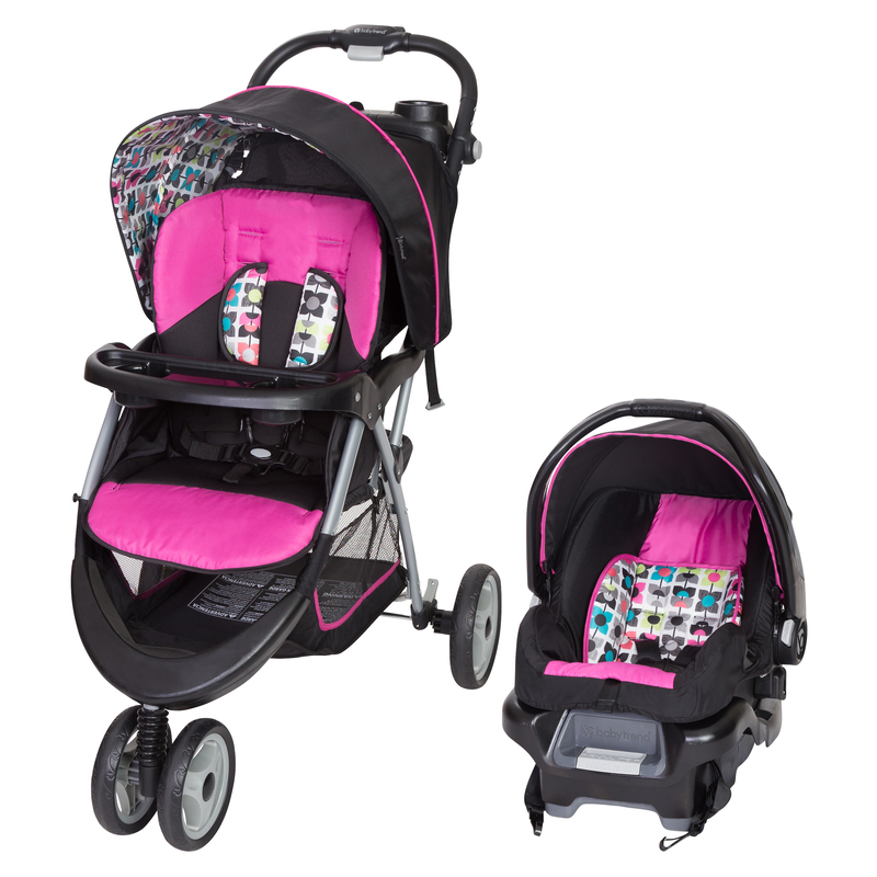 Baby Trend EZ Ride5 Travel System Bloom + Sit Right High Chair Paisley + GoLite ELX Nursery Center Stardust Rose Set, Multicolour
