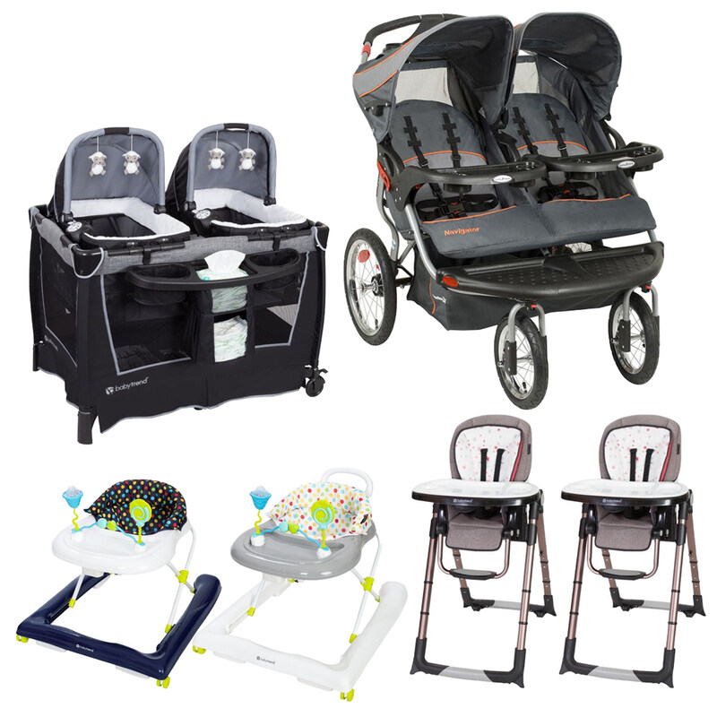 

Baby Trend Navigator Jogger + 2 GoLite Snap Gear 5-in-1 Feeding Center + 2 Trend 2.0 Activity Walker + Retreat Twins Nursery Center Set, Multicolour