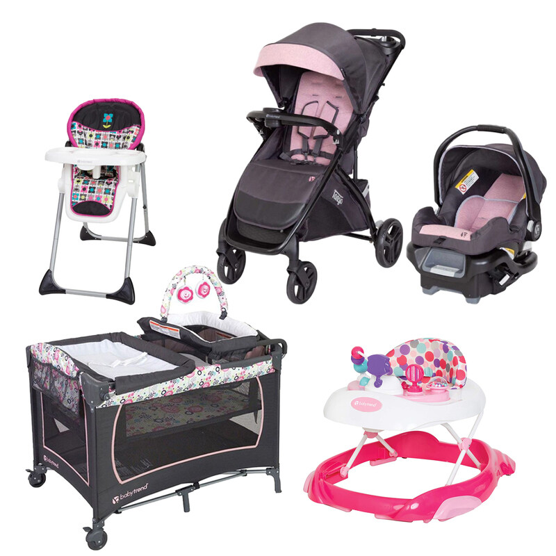 

Baby Trend Tango Stroller Systems Cassis + Sit-right 3-in-1 High Chair + WK38D34A Orby Activity Walker Pink + PY81B141 Lil Snooze Deluxe Nursery Cente