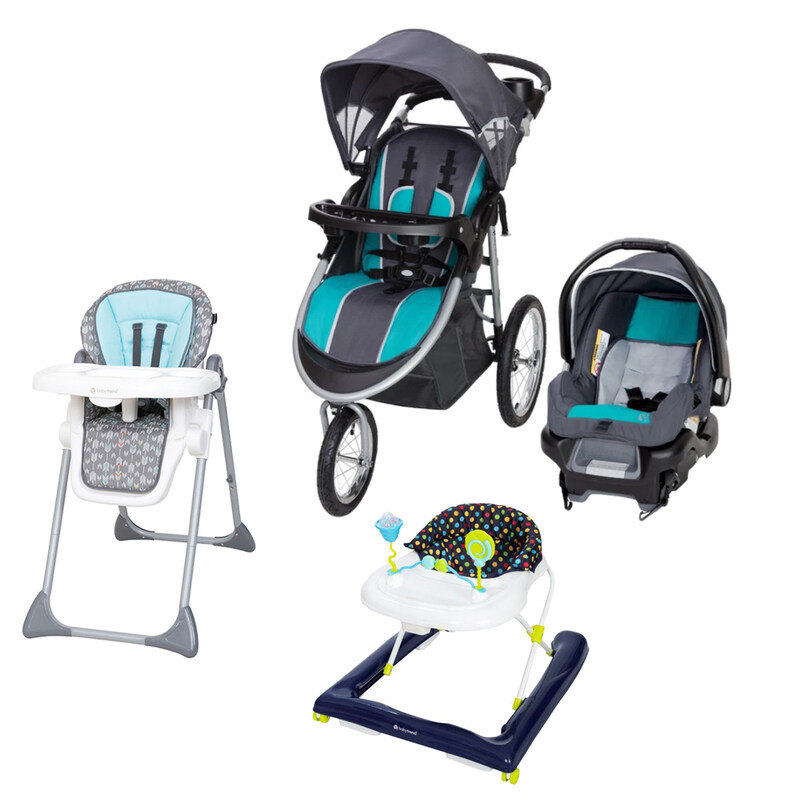 

Baby Trend Pathway 35 Jogger Travel System Optic Teal + Sit Right High Chair Straight N Arrow + Trend 2.0 Activity Walker Set, Multicolour
