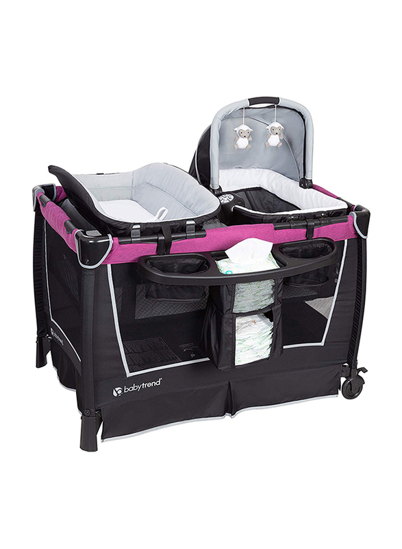 Baby Trend Retreat Nursery Center Play Yard with Bassinet, Mulberry, Pink/Black