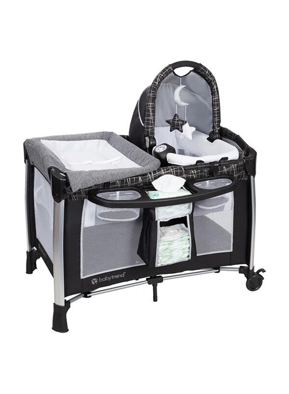 Baby Trend Golite Elx Nursery Center Play Yard with Bassinet, Phoenix, Grey/Black