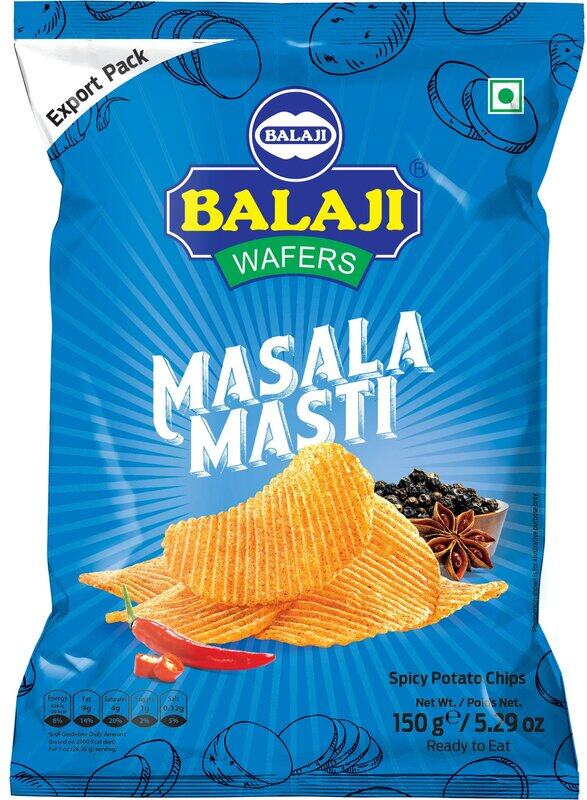 

Balaji Wafers Masala Masti Potato Chips Spice Up Your Snack Time 150gm, Pack of 5