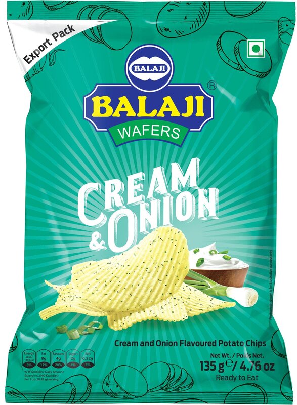 Balaji Wafers Cream & Onion Chips Indulge in Creamy, Savory Bliss 135gm
