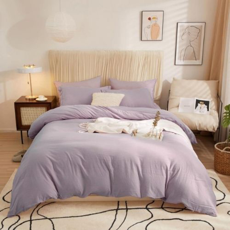 Luna Home 4-Piece Duvet Cover Set, 1 Duvet Cover + 1 Fitted Sheet + 2 Pillow Covers, Single, Lavender Purple