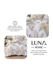 Deals For Less Luna Home 6-Piece Tropical Leaves Design Duvet Cover Set, 1 Duvet Cover + 1 Fitted Sheet + 4 Pillow Cases, King, White