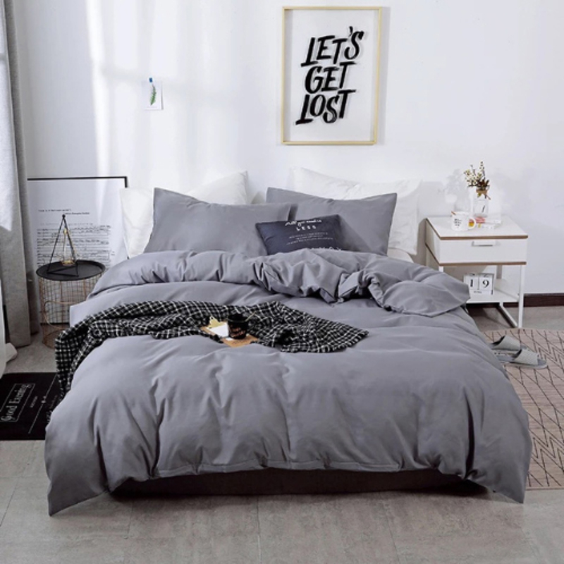 Luna Home 6-Piece Premium Collection Plain Design without Filler Bedding Set, 1 Duvet Cover + 1 Flat sheet + 4 Pillow Covers, King, Anchor Grey