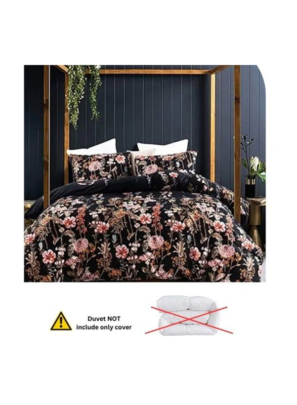 Deals For Less Luna Home 6-Piece Black Color Floral Design Duvet Cover Set, 1 Duvet Cover + 1 Fitted Sheet + 4 Pillow Cases, King, Black