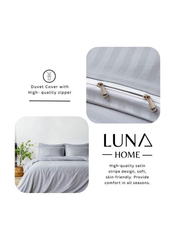 Deals For Less Luna Home 6-Piece Stripe Design Bedding Set without Filler, 1 Duvet Cover + 1 Fitted Sheet + 4 Pillow Cases, King Size, Coin Grey
