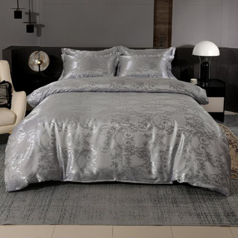 

Luna Home 6-Piece Satin Jacquard Bohemia Style Design Duvet Cover Set, 1 Duvet Cover + 1 Fitted Sheet + 4 Pillow Covers, King, Grey