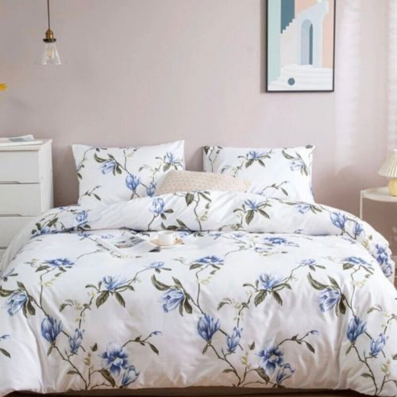 

Luna Home 6-Piece Spring Flower Design Duvet Cover Set, 1 Duvet Cover + 1 Fitted Sheet + 4 Pillow Cases, King, Multicolour