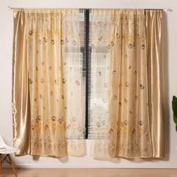 Deals For Less Luna Home Modern Drape Tulle Double layer Window Curtains Set, 2 Pieces, Apricot Brown