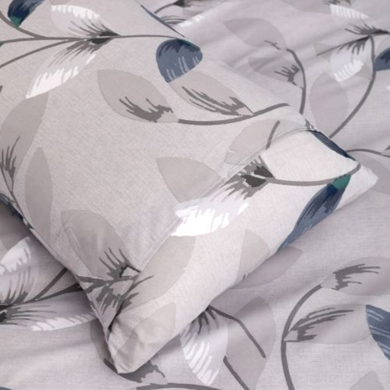 Luna Home 6-Piece Leaf Print Bedding Set, 1 Duvet Cover + 1 Fitted Bedsheet + 4 Pillow Covers, Grey, King Size