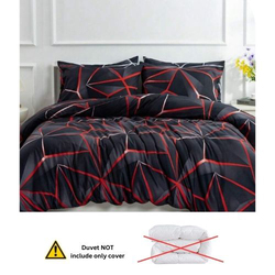 Deals For Less Luna Home 6-Piece Geometric Design Duvet Cover Set, 1 Duvet Cover + 1 Flat Sheet + 4 Pillow Covers, Queen, Black/Red