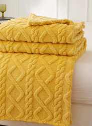 Luna Home 1-Piece Throw Striped Taffeta Fleece Blanket Super Soft, Yellow, One Size