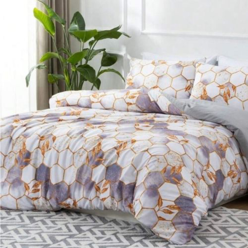 Deals For Less Luna Home 6-Piece Marble Design Duvet Cover Set, 1 Duvet Cover + 1 Fitted Sheet + 4 Pillow Covers, King, White/Purple