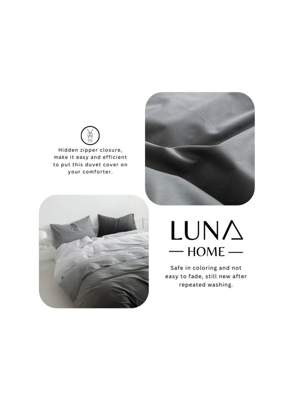 Luna Home 6-Piece Duvet Cover Set, 1 Duvet Cover + 1 Fiat Sheet + 4 Pillow Covers, Queen, Ombre Dark Grey