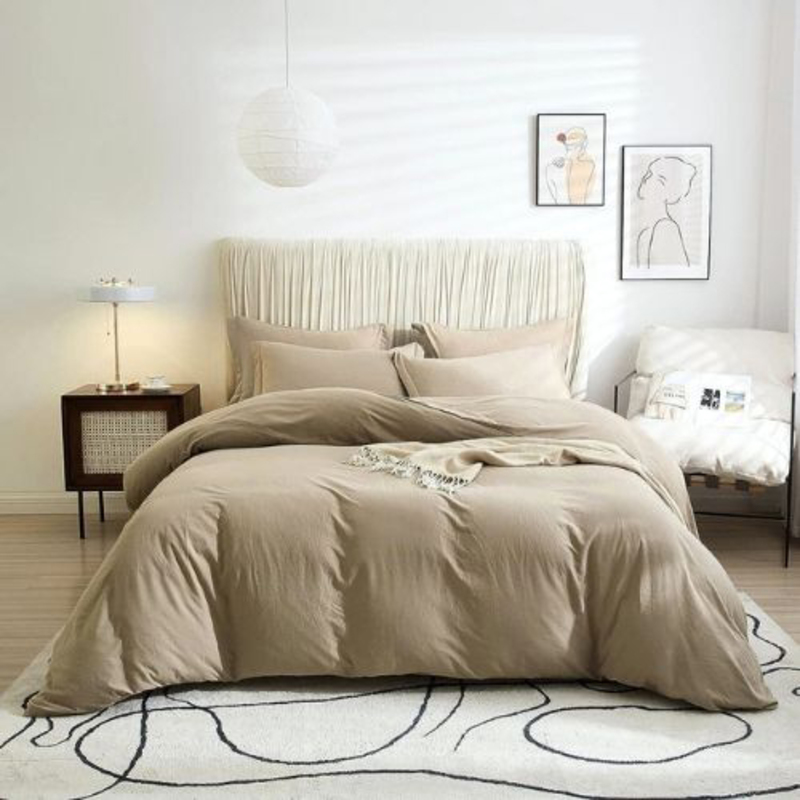 Luna Home 6-Piece Duvet Cover Set, 1 Duvet Cover + 1 Fiat Sheet + 4 Pillow Covers, Queen, Dark Beige