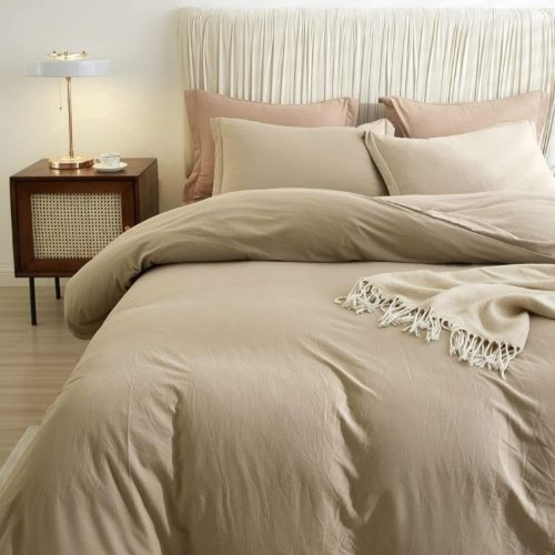 Luna Home 6-Piece Duvet Cover Set, 1 Duvet Cover + 1 Fitted Sheet + 4 Pillow Covers, King, Dark Beige