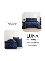 Luna Home 6-Piece Comforter Set, 1 Comforter + 1 Fitted Sheet + 4 Pillow Cases, King, Navy Blue