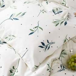 Deals For Less Luna Home 6-Piece Small Green Leaves Design Bedding Set Without Filler, 1 Duvet Cover + 1 Fitted Sheet + 4 Pillow Cases, Queen/Double, Green