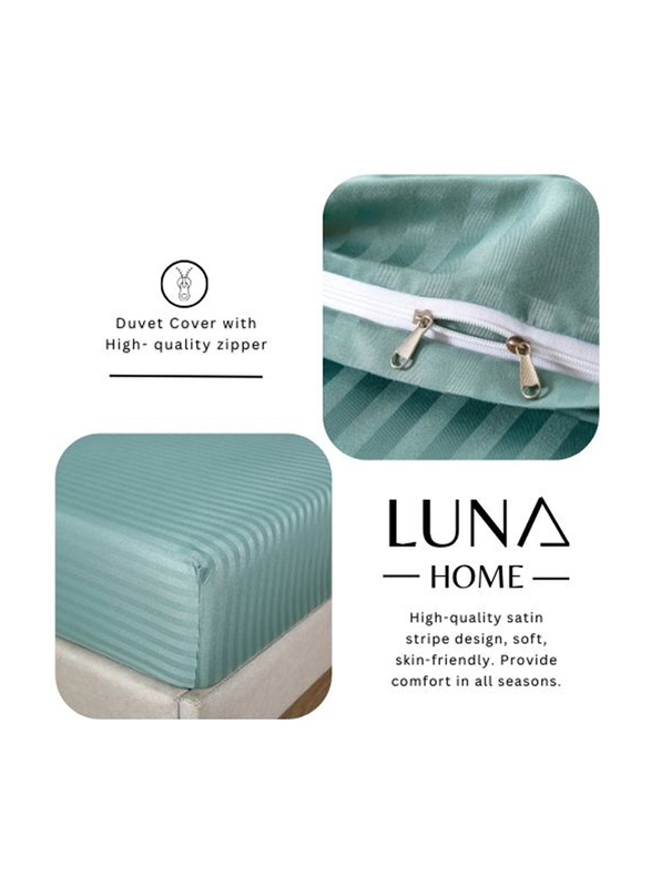 Deals For Less Luna Home 6-Piece Stripe Design Bedding Set without Filler, 1 Duvet Cover + 1 Fitted Sheet + 4 Pillow Cases, King Size, Green