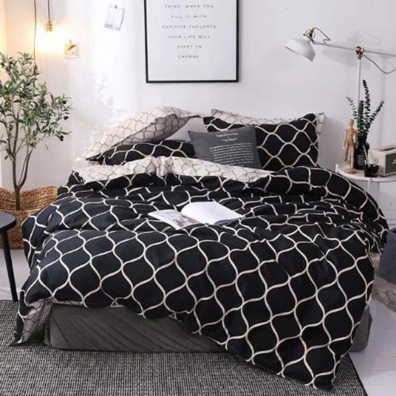 

Deals For Less LUNAHOME-6-Piece Geometric Design Bedding Set, 1 Duvet Cover + 1 Flat Bedsheet + 4 Pillow Covers, Black, Double/Queen