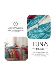 Luna Home 6-Piece Duvet Cover Set, 1 Duvet Cover + 1 Fitted Sheet + 4 Pillow Covers, Colourful Bohemian Details, Queen, Multicolour