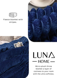 Luna Home 1-Piece Throw Striped Fleece Blanket Super Soft, Blue, One Size