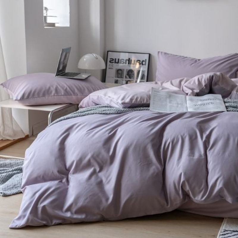 Deals For Less Luna Home Premium 6-Piece Korean Reversible Plain Bedding Set, 1 Duvet Cover + 1 Fitted Sheet + 4 Pillow Cases, King, Purple/Light Purple
