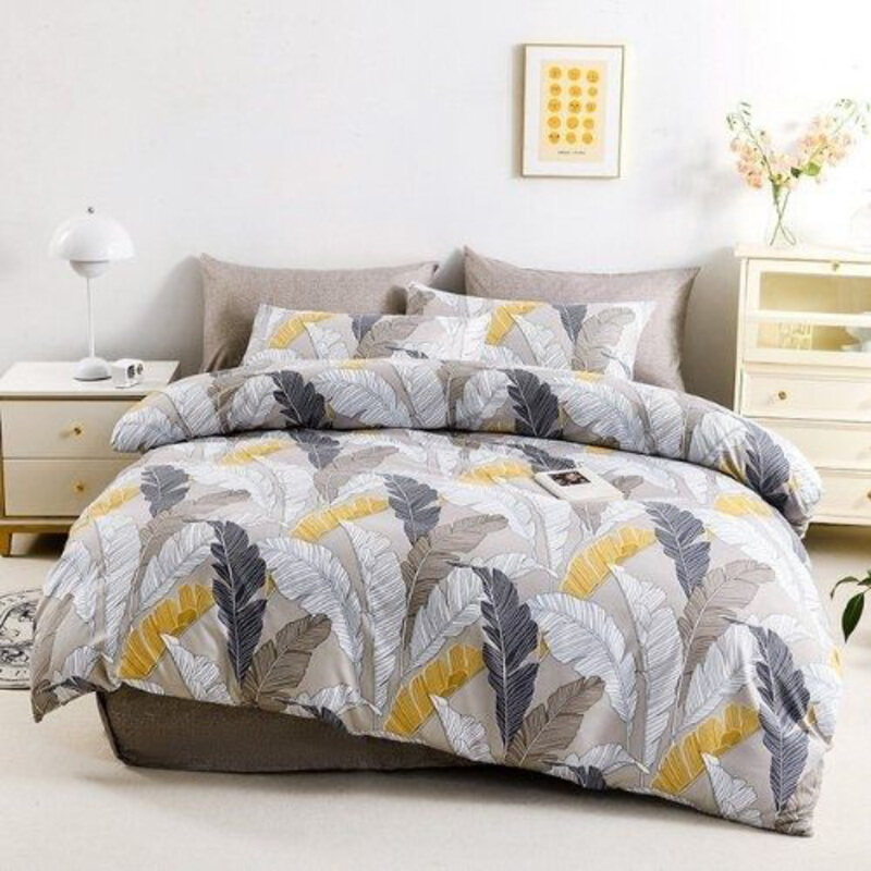 

Luna Home 6-Piece Beautiful Leaves Design Duvet Cover Set without Filler, 1 Duvet Cover + 1 Fitted Sheet + 4 Pillow Cases, King, Multicolour