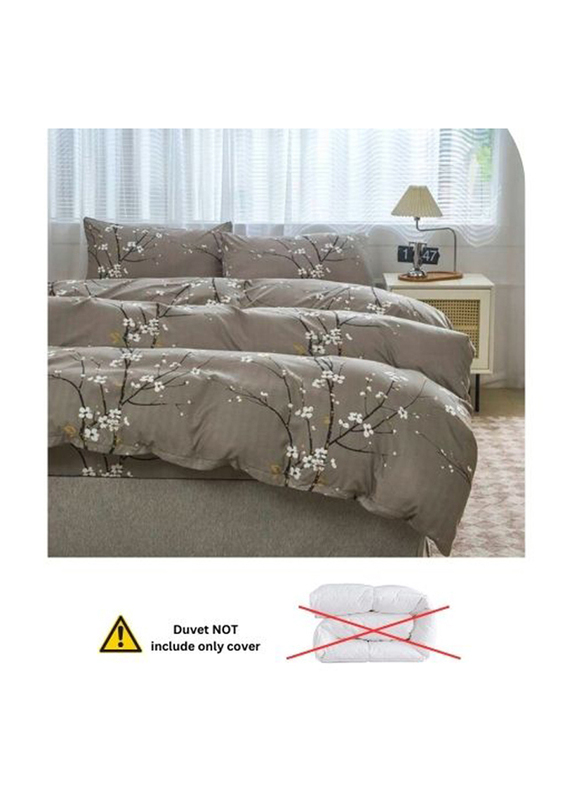 Deals For Less Luna Home 6-Piece Plum Blossom Branch Flower Design Duvet Cover Set, 1 Duvet Cover + 1 Fitted Sheet + 4 Pillow Cases, King, Grey