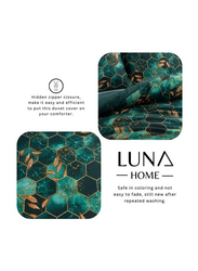 Deals For Less Luna Home 4-Piece Marble Design Duvet Cover Set, 1 Duvet Cover + 1 Fitted Sheet + 2 Pillow Covers, Single, Green
