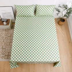 Luna Home 3-Piece Checkered Design without Filler Bedsheet Set, 1 Flat sheet + 2 Pillow Covers, One Size, Green