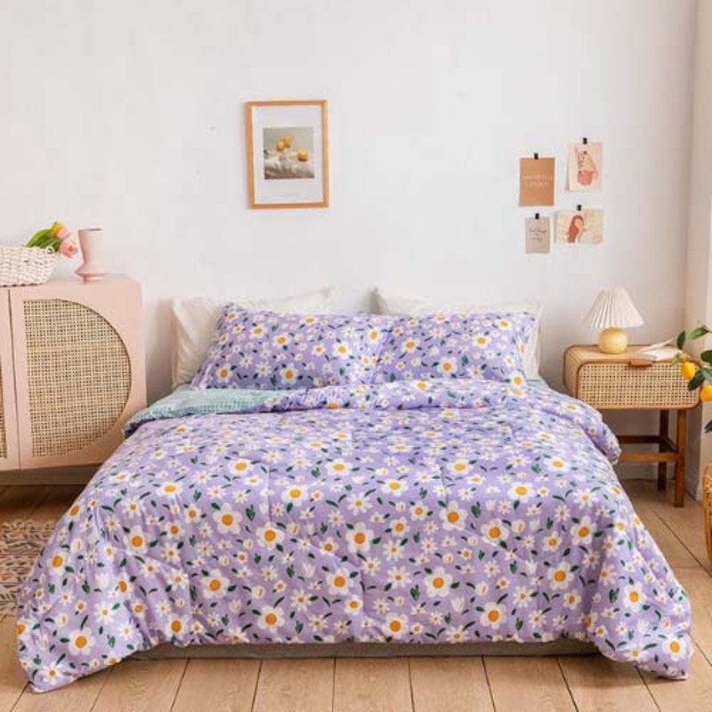 Deals for Less 4-Piece Daisies Design Comforter Set, 1 Comforter + 1 Bedsheet + 2 Pillow Covers, King/Queen, Multicolour
